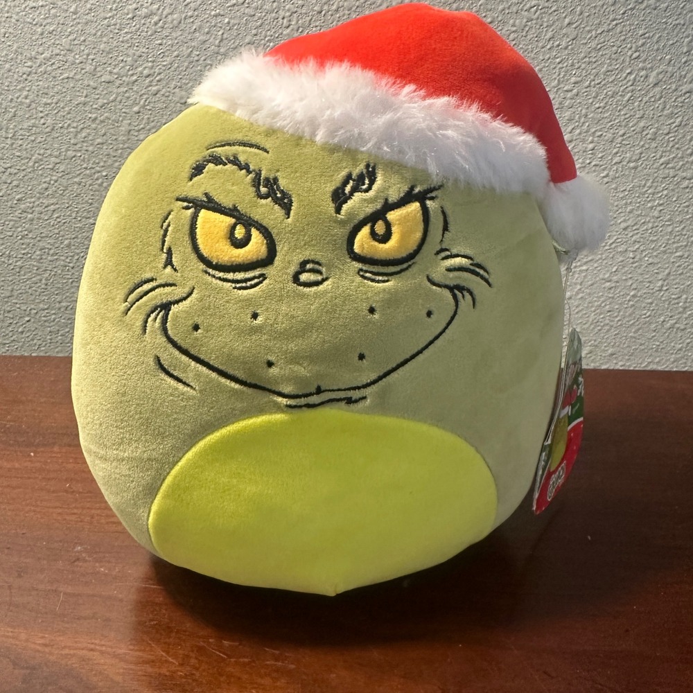 Squishmallows The Grinch 10" Christmas Plush Santa Hat Dr Seuss Green Soft Toy